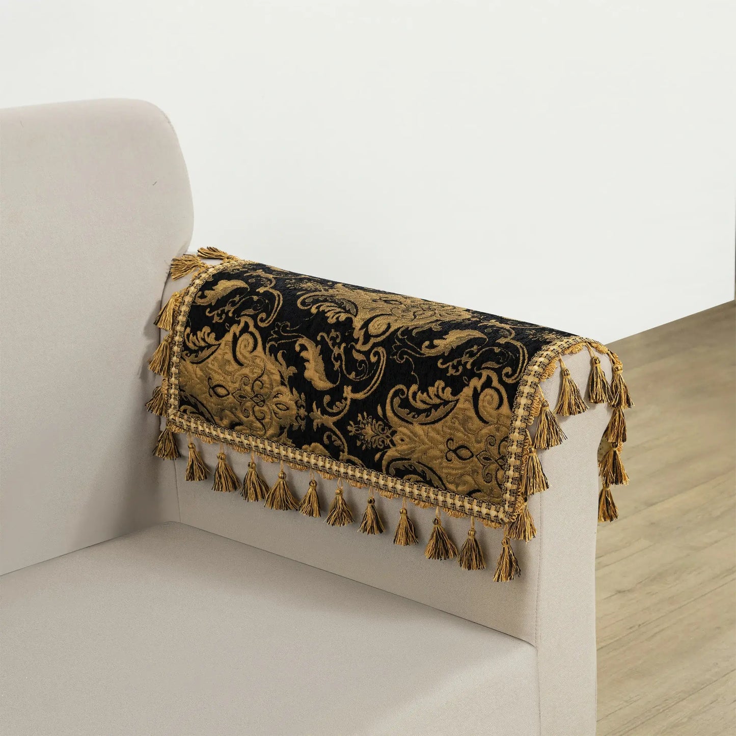 Black Florence Damask Armrest Covers