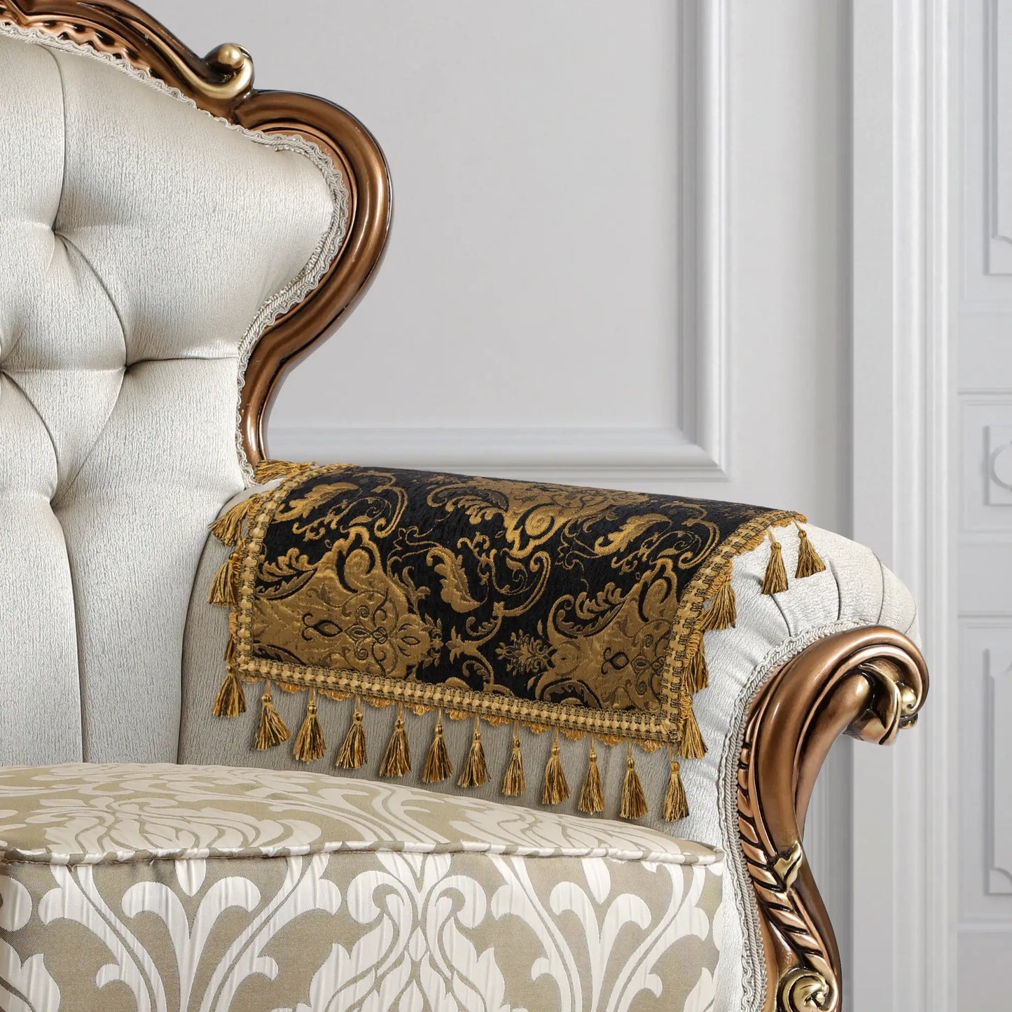 Black Florence Damask Armrest Covers