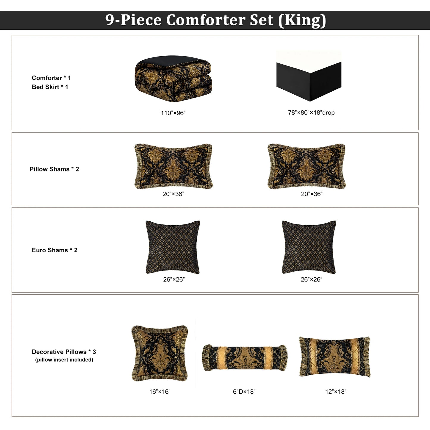 Black Florence Damask Bedding Set