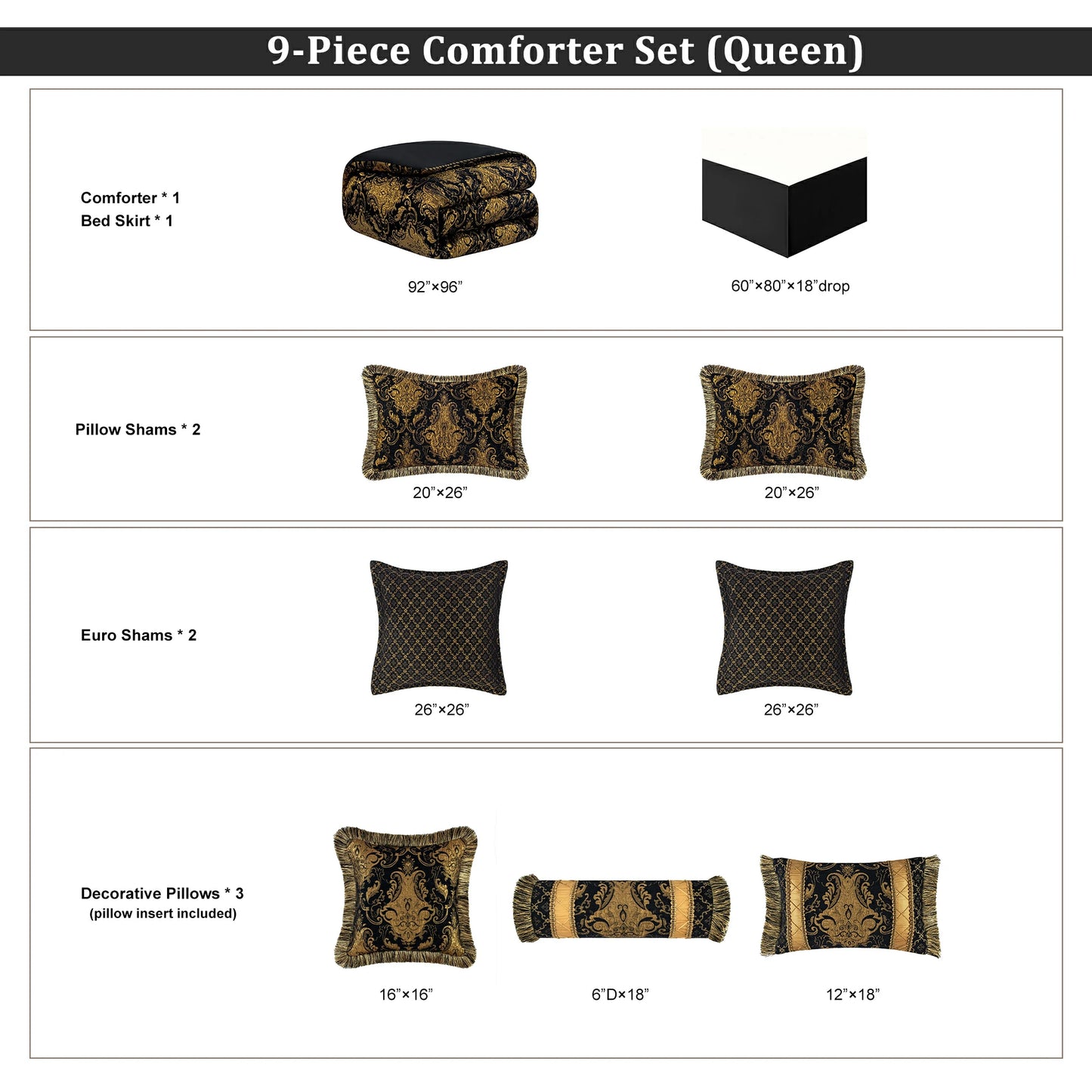 Black Florence Damask Bedding Set