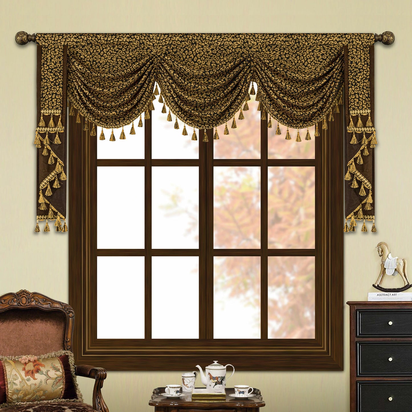 Brown Leopard Print Swag Valance