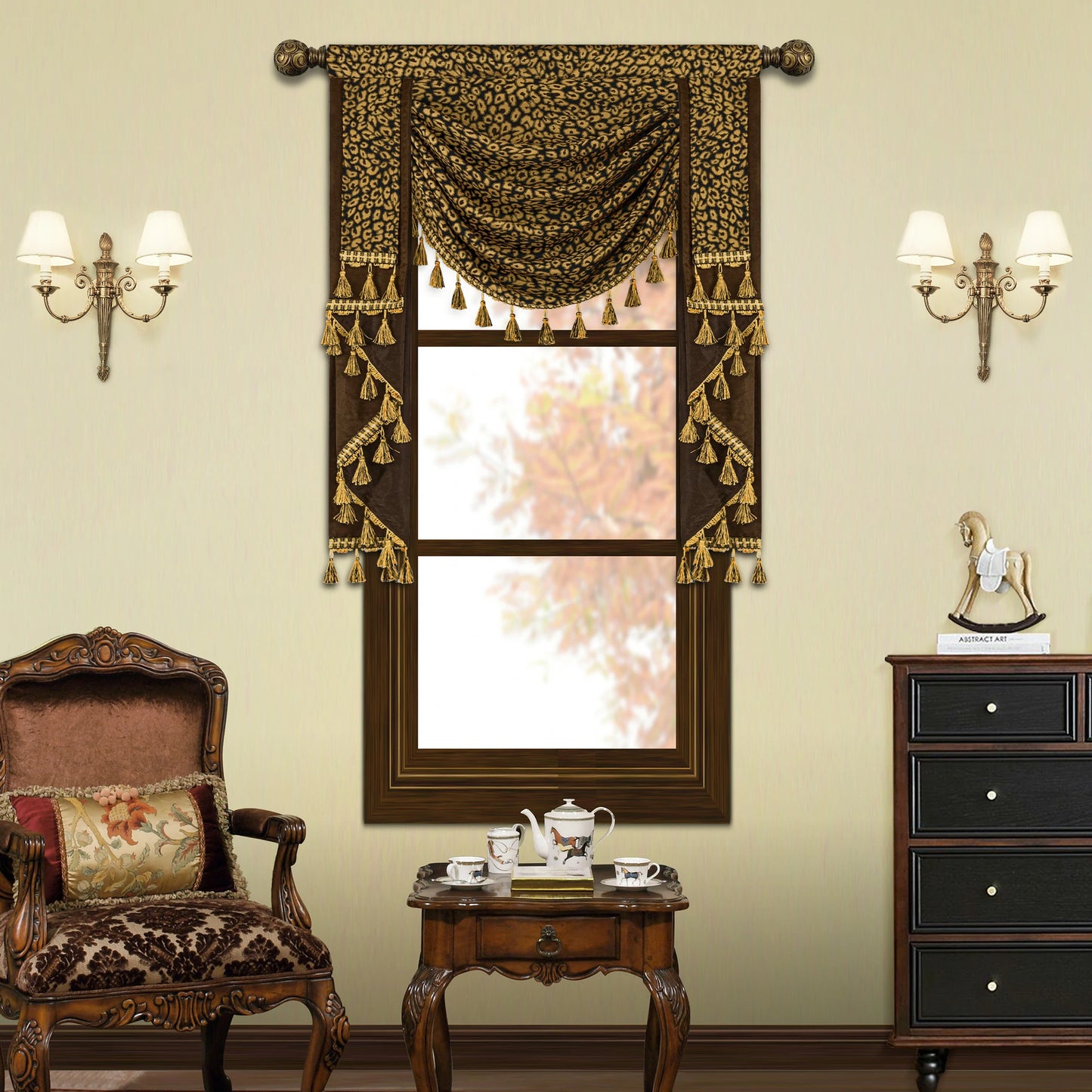 Brown Leopard Print Swag Valance