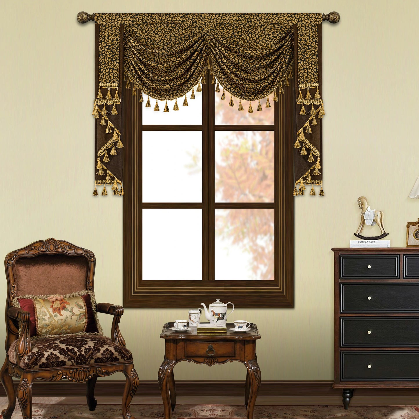Brown Leopard Print Swag Valance