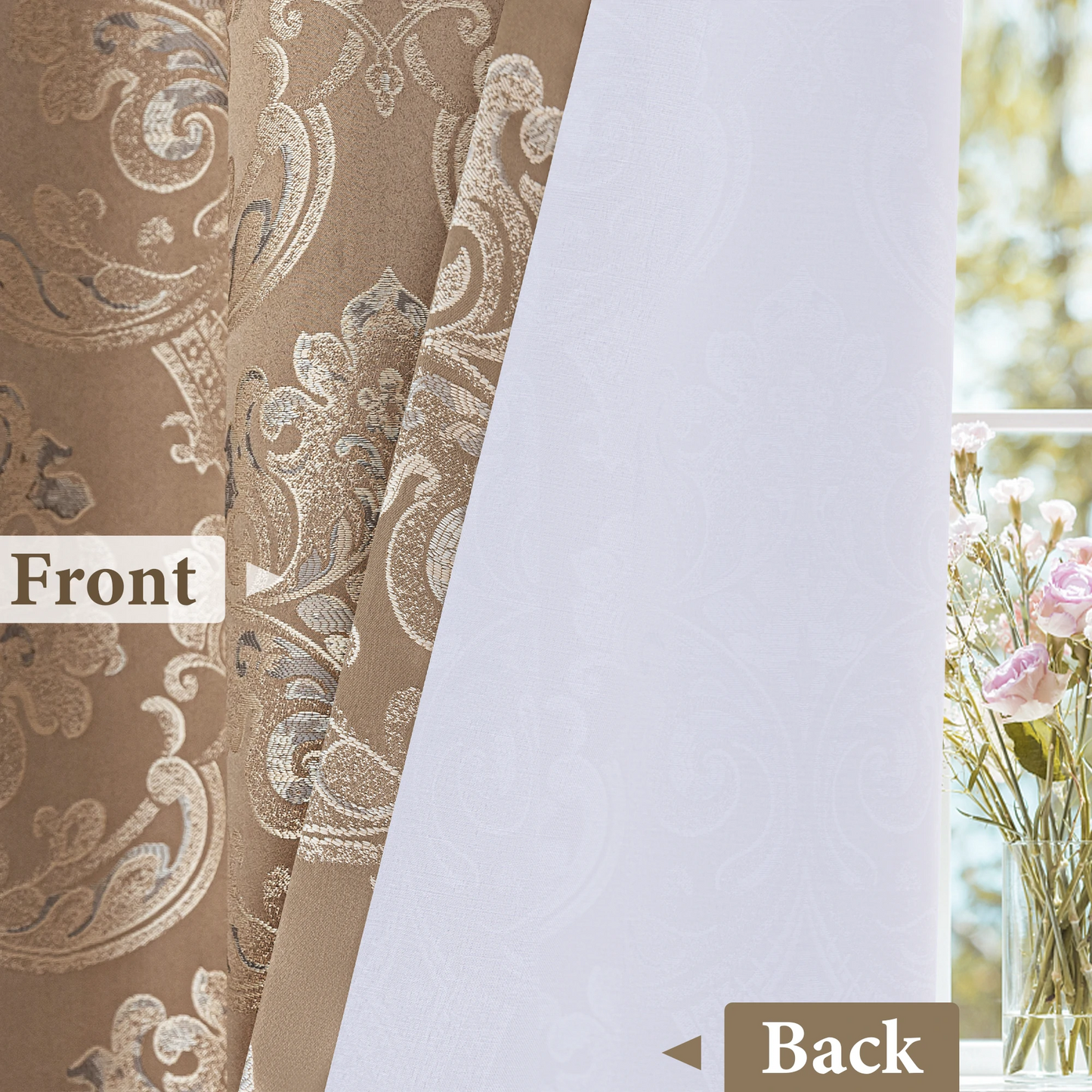 Coffee Seville Damask Curtains