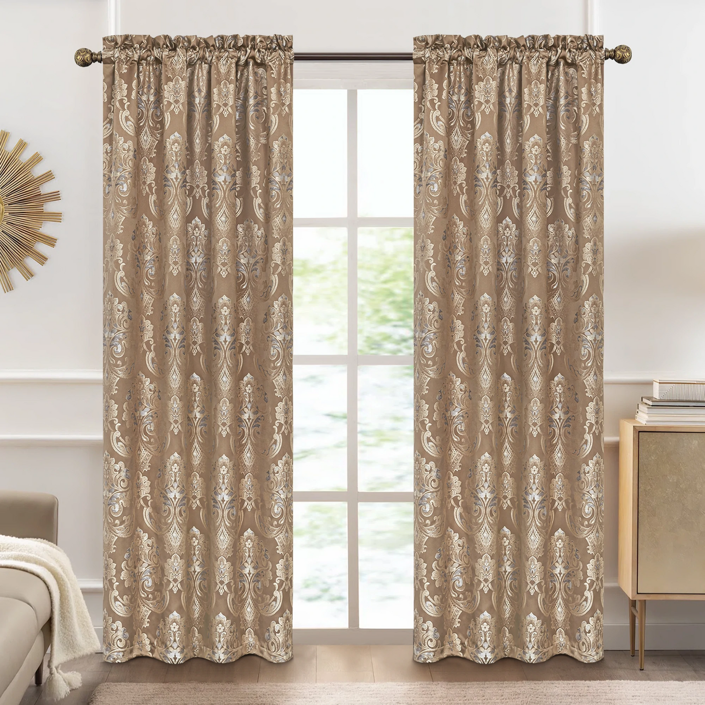 Coffee Seville Damask Curtains