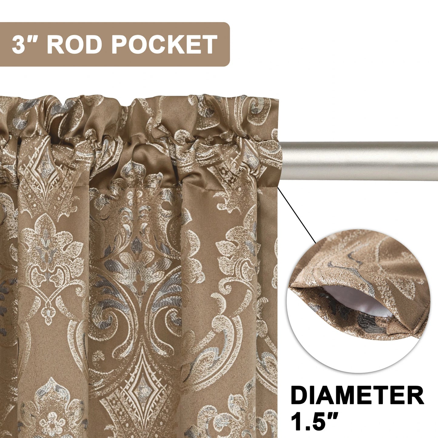 Coffee Seville Damask Curtains