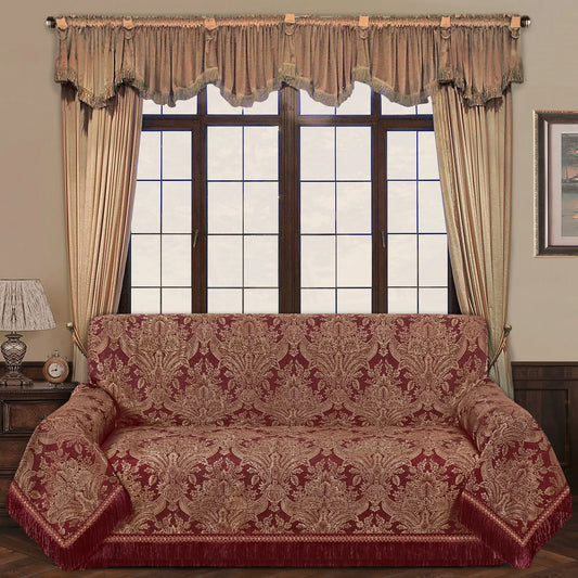 Red Noble Damask Sofa Cover