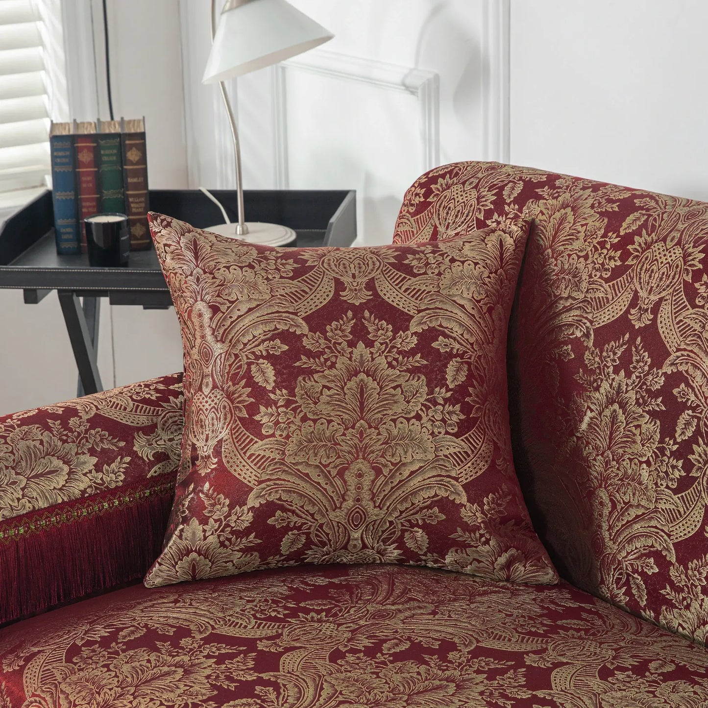Red Noble Damask Sofa Cover