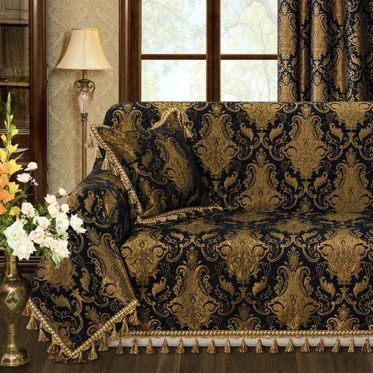 Black Florence Damask Sofa Cover