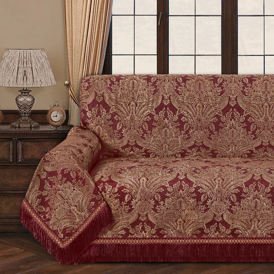 Red Noble Damask Sofa Cover